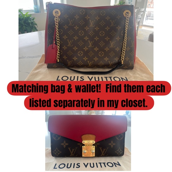 Louis Vuitton Surene MM Monogram Brown Coated Canvas & Cerise (Red) Leather Tote - Picture 4 of 17